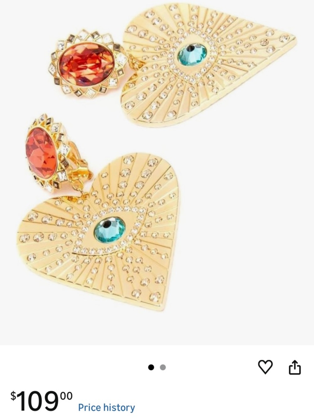Swarovski 5464131 Gold Tone Lucky Goddess Evil Eye Heart Clip Women's Earrings